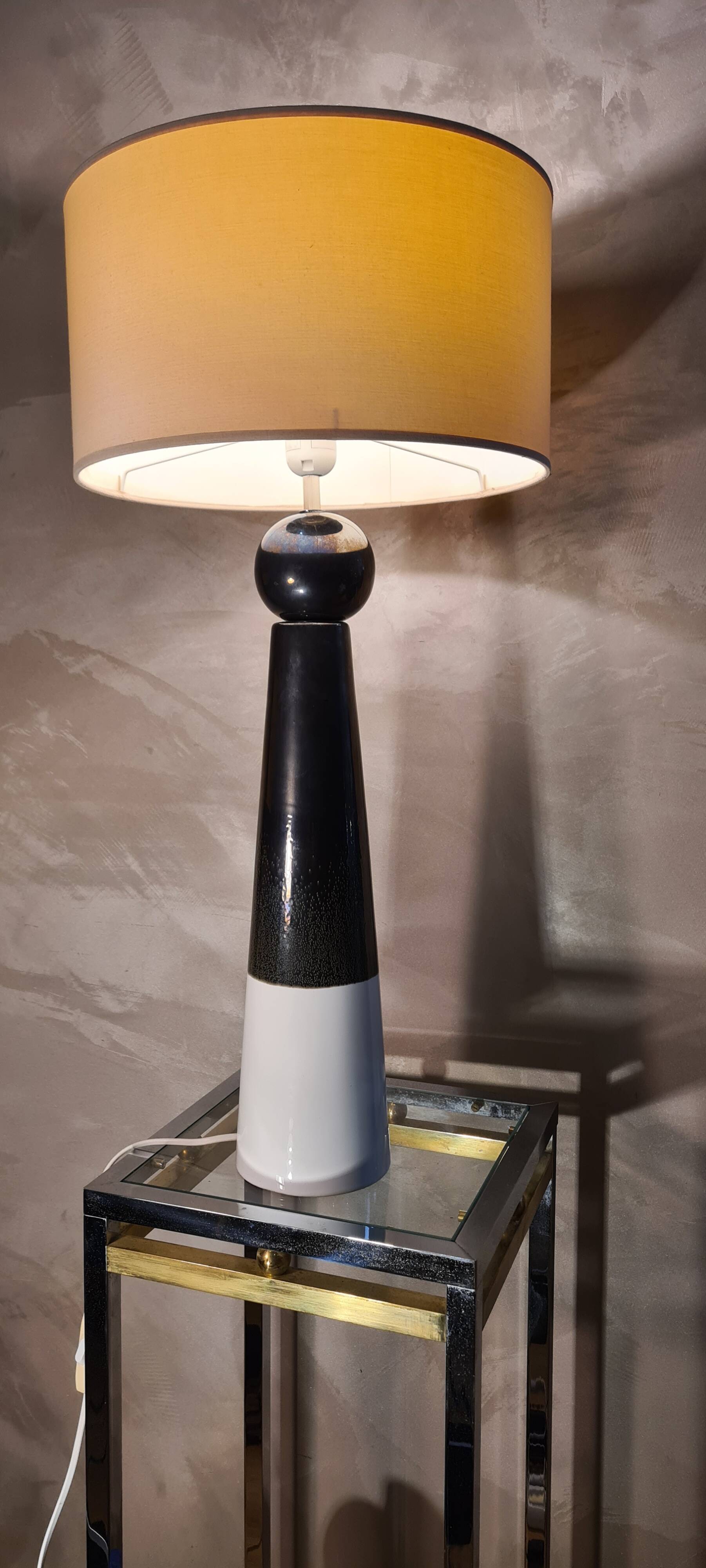Elegant large glazed ceramic lamp, 70s style electricity ok, 70x35