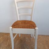 Suite of 4 chairs in wood and straw