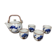 teapot and 4 cups in glazed stoneware - hand-painted blue décor