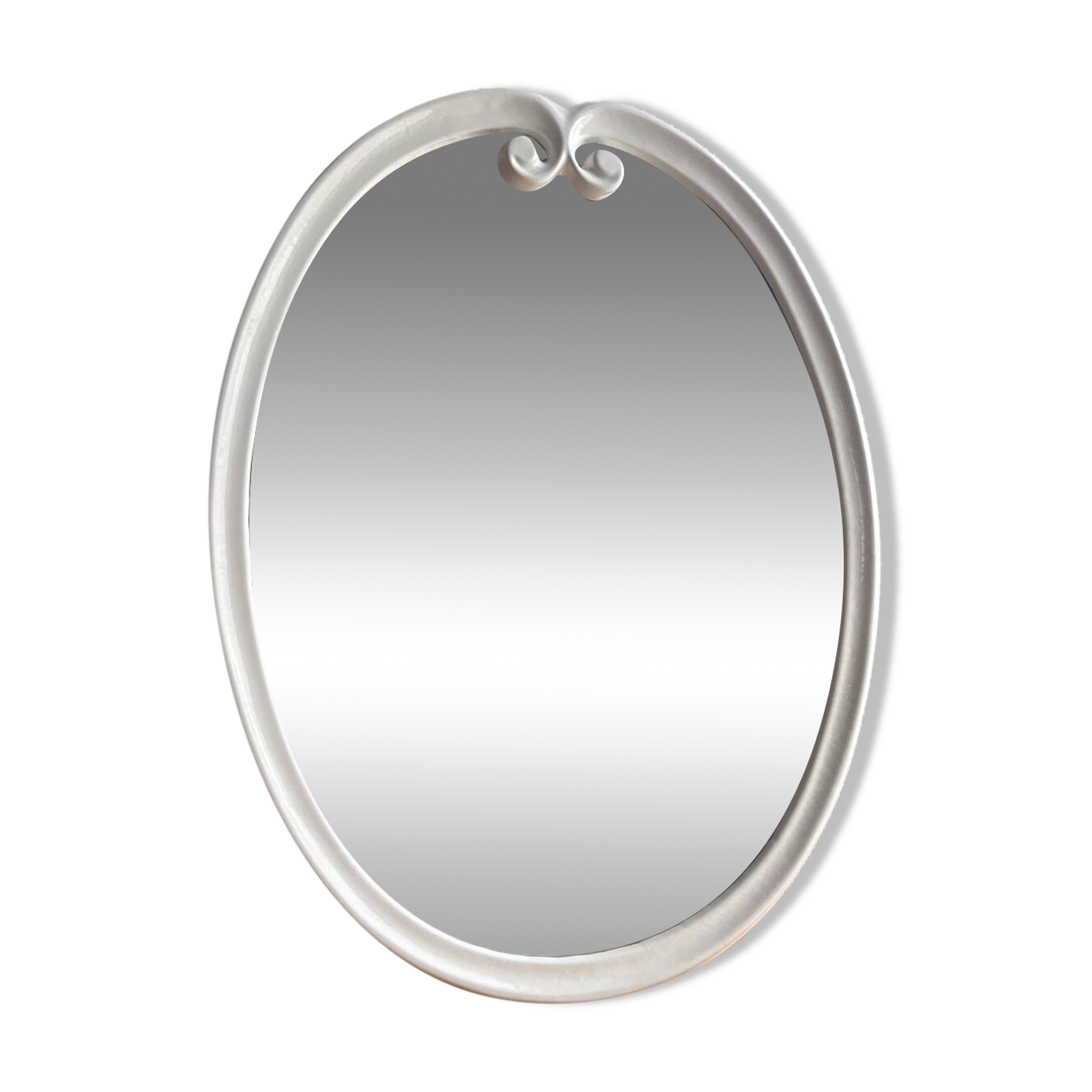 Vintage oval mirror in white enamelled cast iron