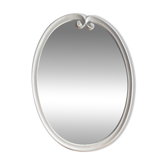 Vintage oval mirror in white enamelled cast iron
