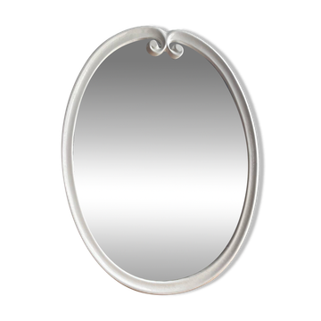 Miroir vintage ovale en fonte émaillée blanche