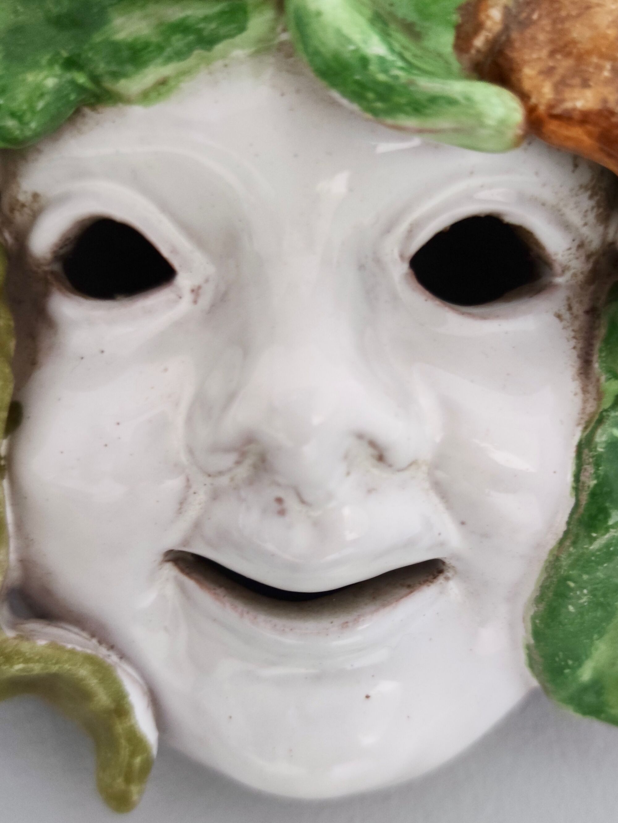 Vintage earthware commedia mask, florence