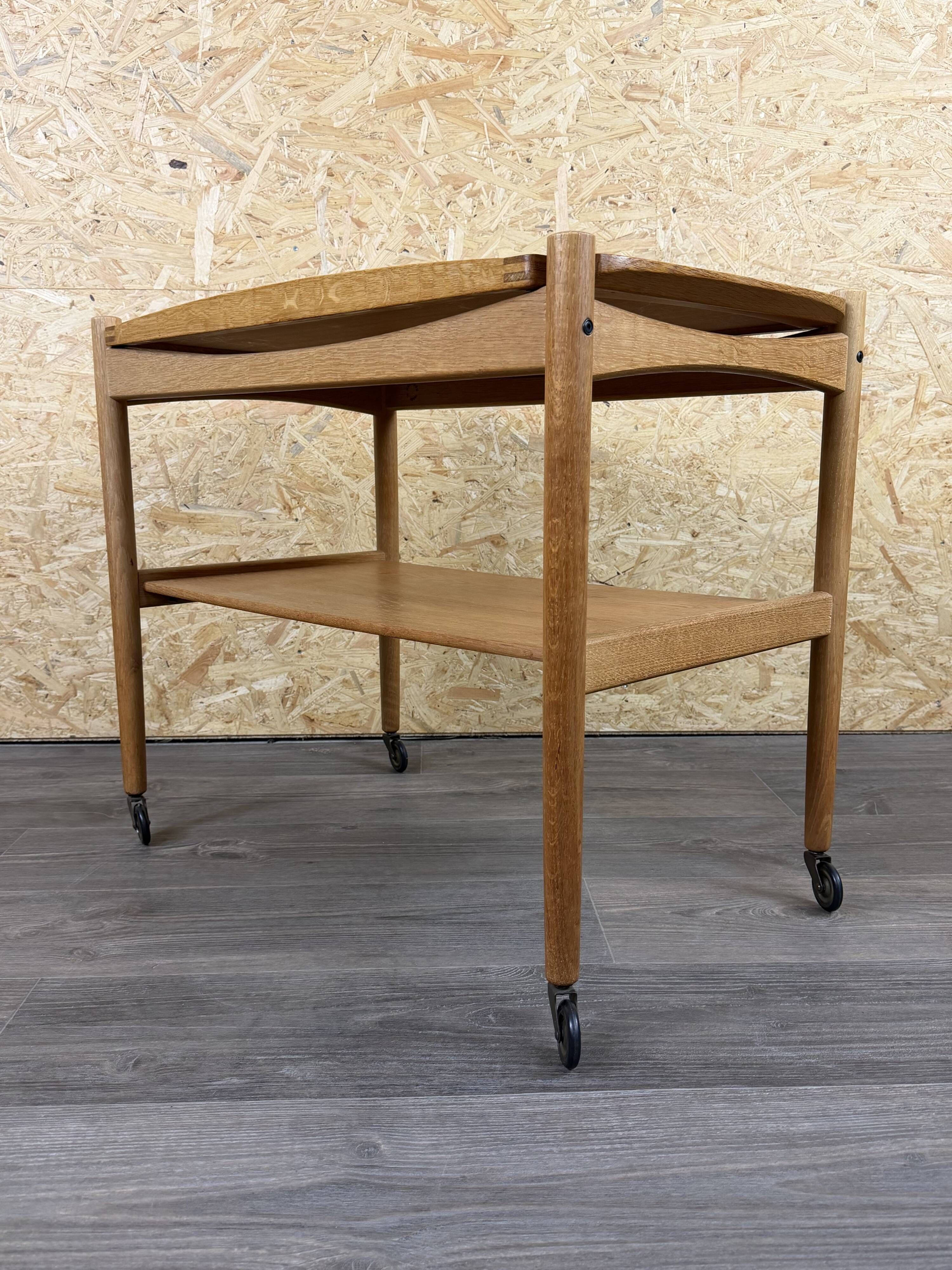 Chariot de service en chêne des années 1960-1970 avec plateau par Poul Hundevad, Danemark