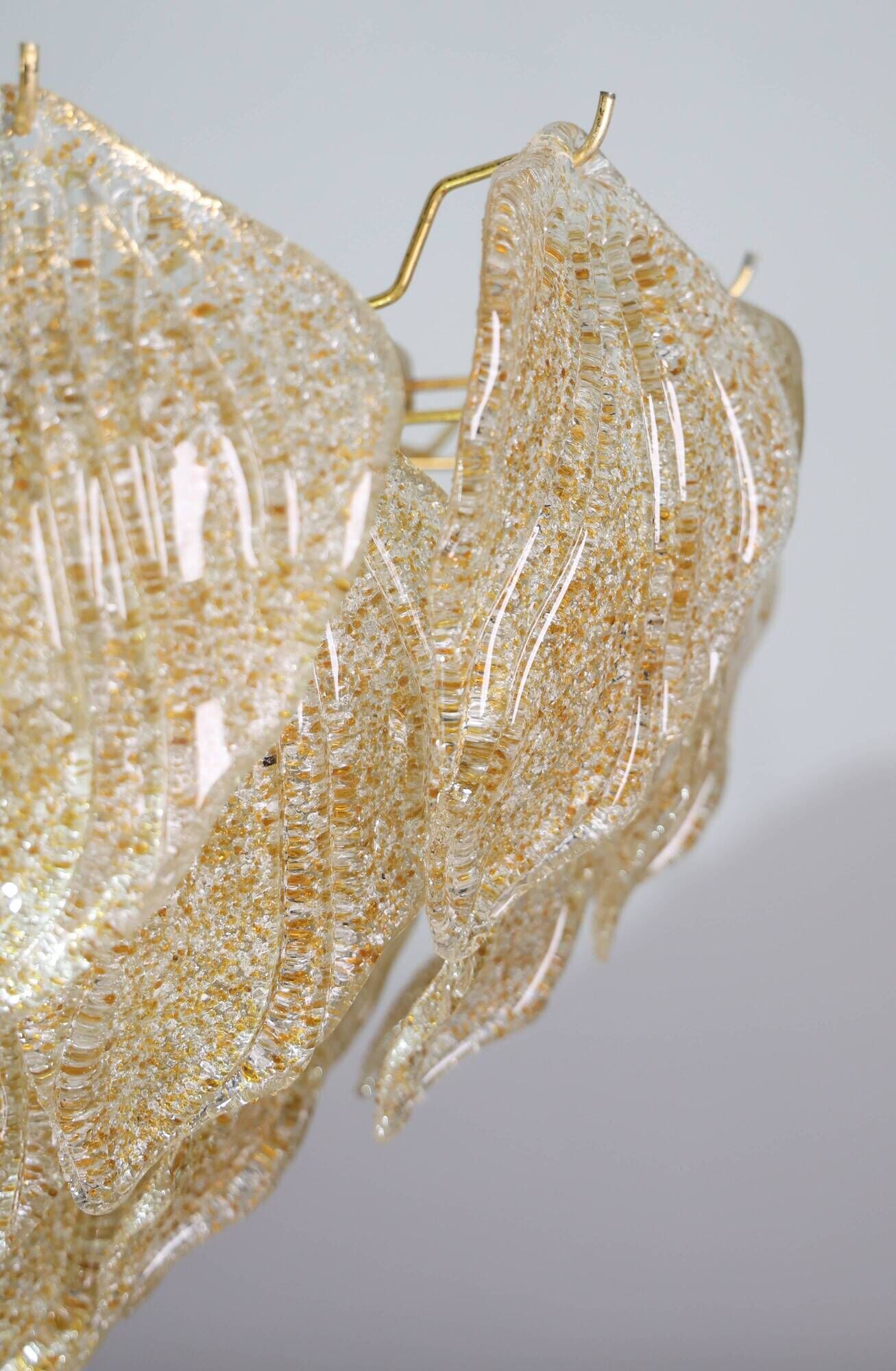 Amazing Large Murano Glass Gold Leaves Chandelier