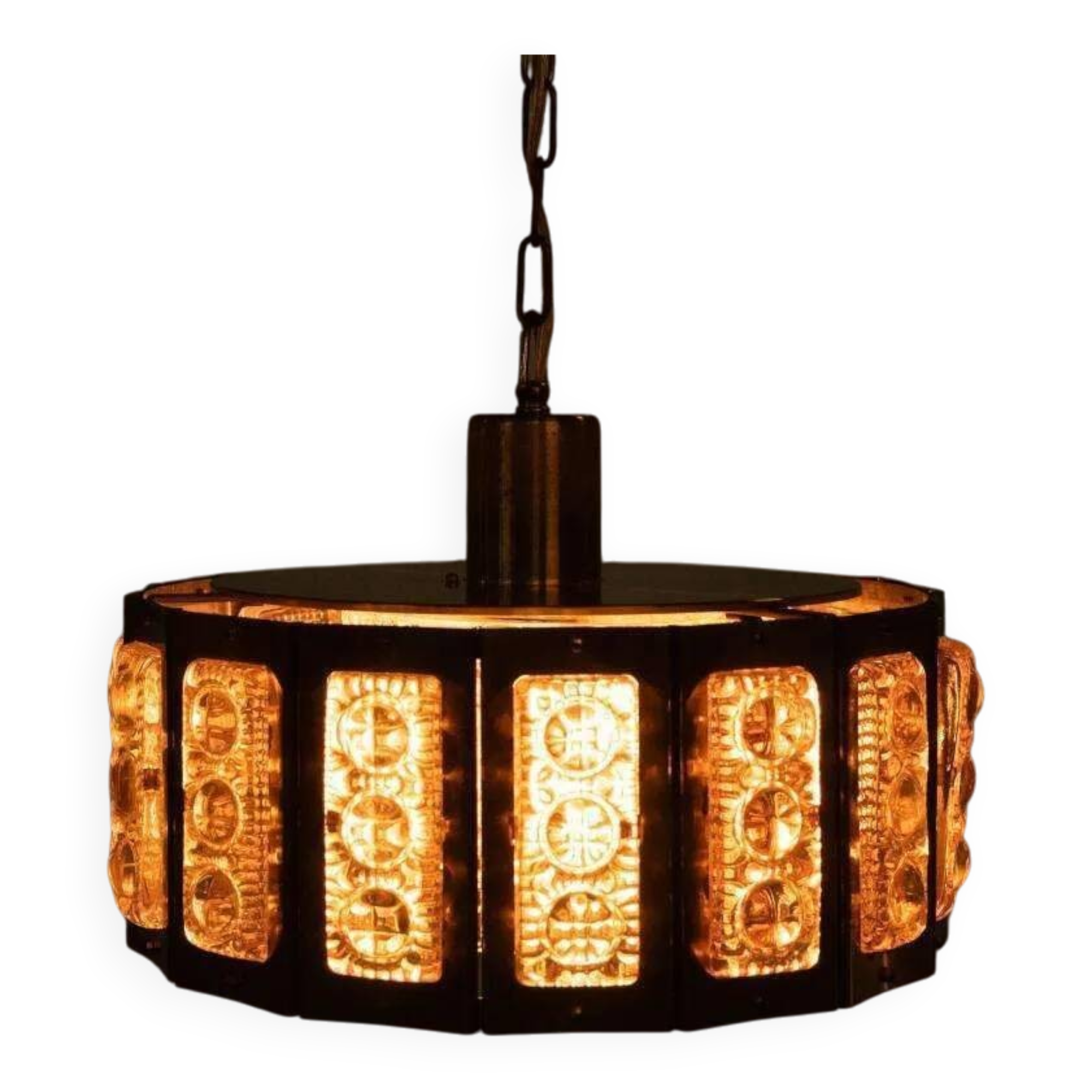 Vintage glass suspension, Danish design, mid-century hanging.