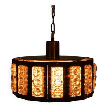 Vintage glass suspension, Danish design, mid-century hanging.
