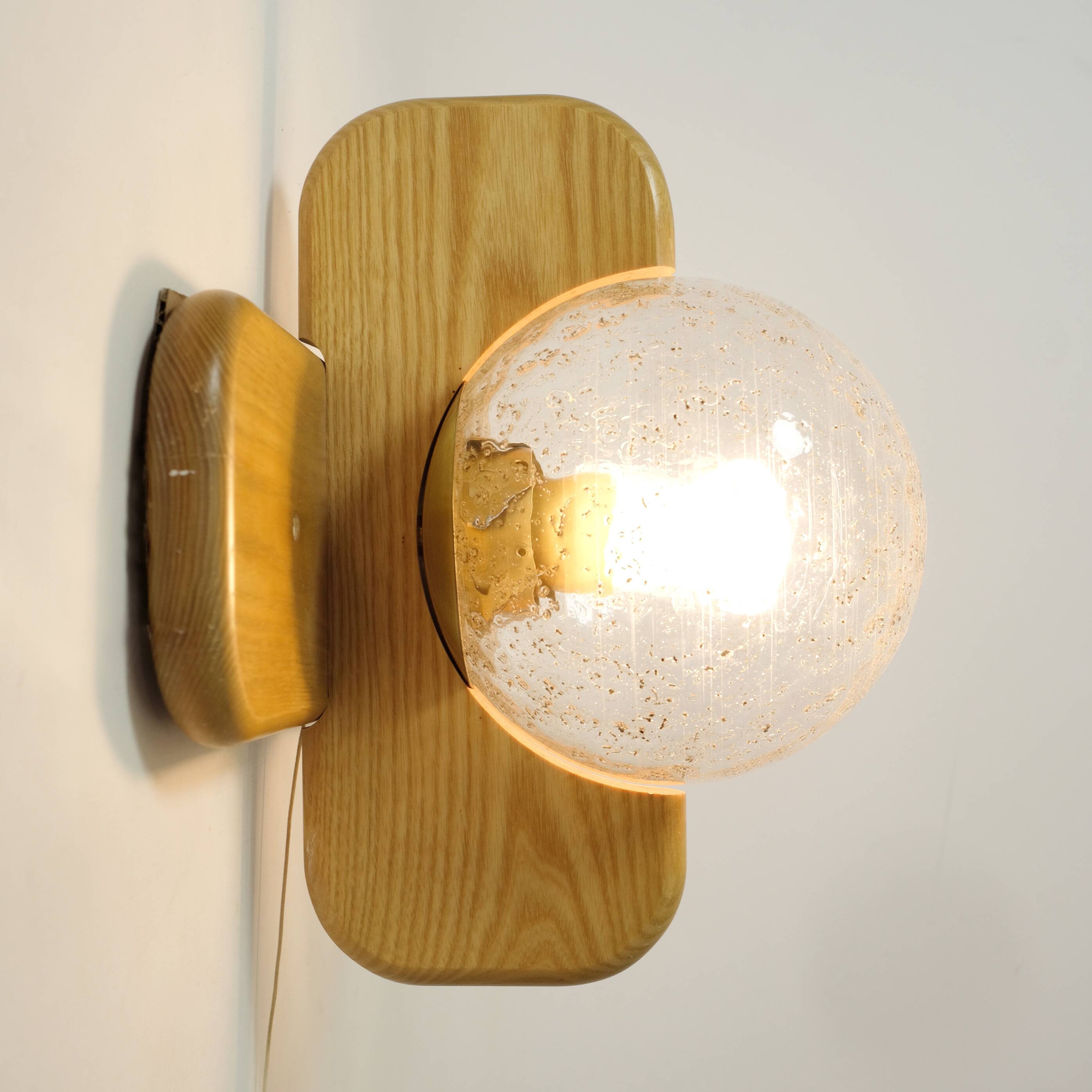 Kaiser Leuchten, wood and glass wall lamp from the 70s.