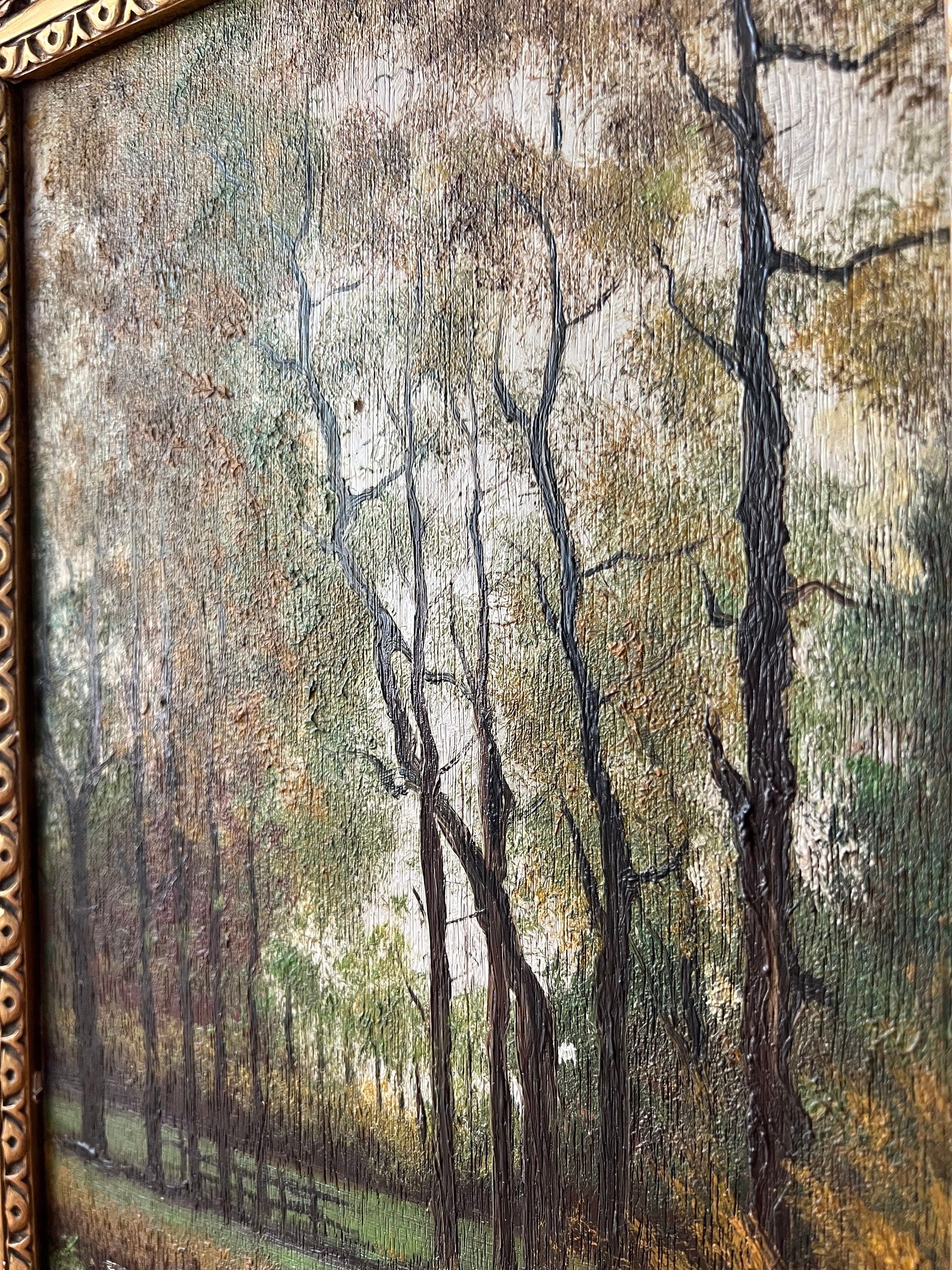 1950s Landscape, Framed Forest Landscape Oil Painting, Forest Oil Painting