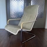 Vintage modernist chromed tubular steel, rattan & leather easy chair