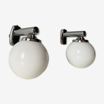 Pair of opaline globe sconces