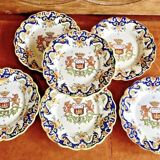 6 old Desvres Fourmaintraux Rouen dessert plates, Dinan model