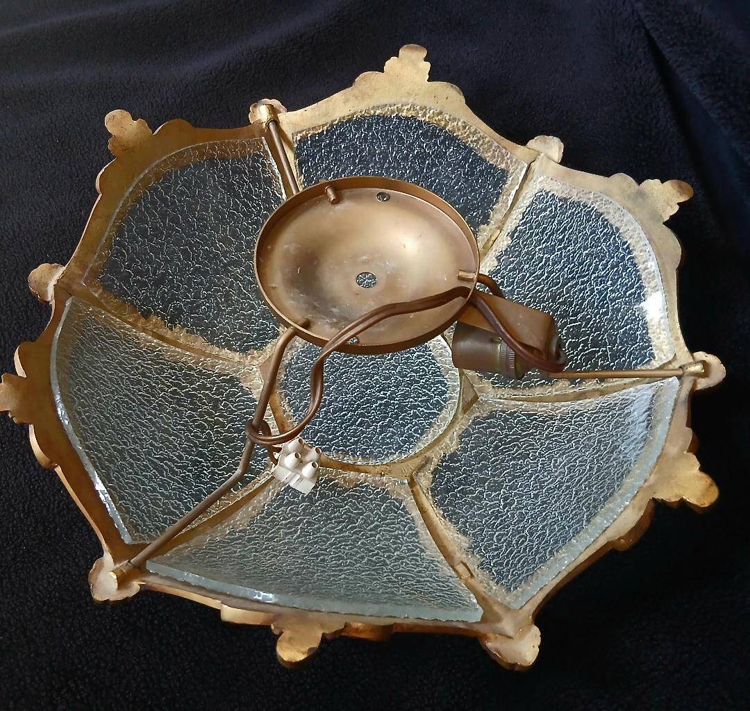 Bronze-gilded ceiling light and glass – Louis XV style
