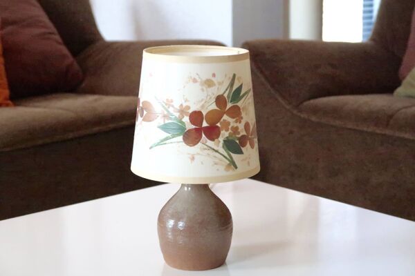 Lampe en céramique abat-jour façon herbier années 60