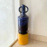 Large Moroccan Artisanal Vase in Majorelle Blue and Mustard Yellow