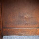 Wooden desk with curtains and sliding drawers, storage unit, vintage desk