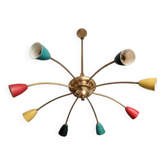 Vintage spider chandelier, old Sputnik light fixture