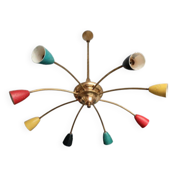 Vintage spider chandelier, old Sputnik light fixture