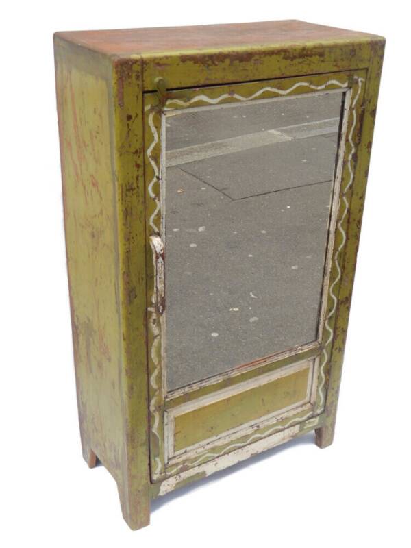 Vintage buffet mirror old art deco teak furniture original green patina