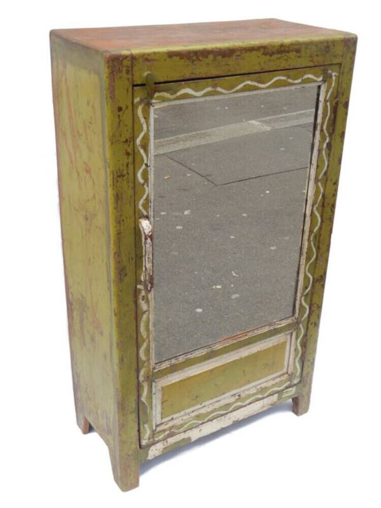 Vintage buffet mirror old art deco teak furniture original green patina