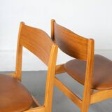 Set of 6 Danish Dining Chairs made of Beech and Brown Leatherette