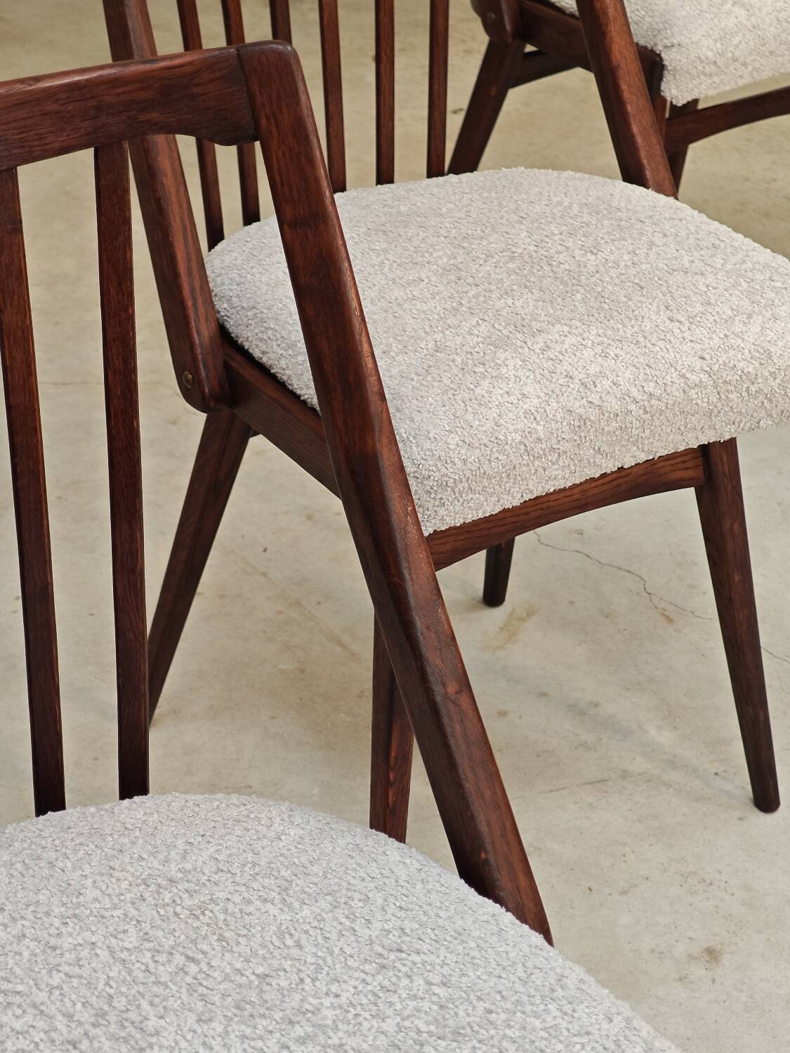 Set of 4 grey bouclette chairs by Antonin Suman