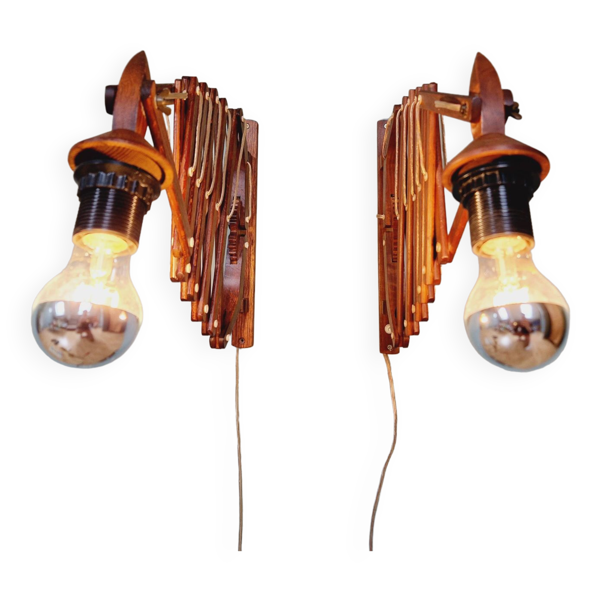 Pair of teak scissor wall lights, Scandinavian style, 1960s