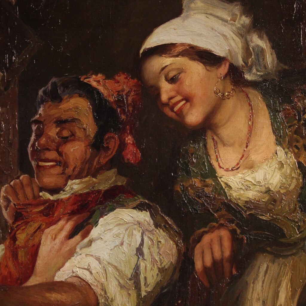 Antique interior scene painting from 19th century