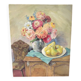 Antique watercolor still life on panel