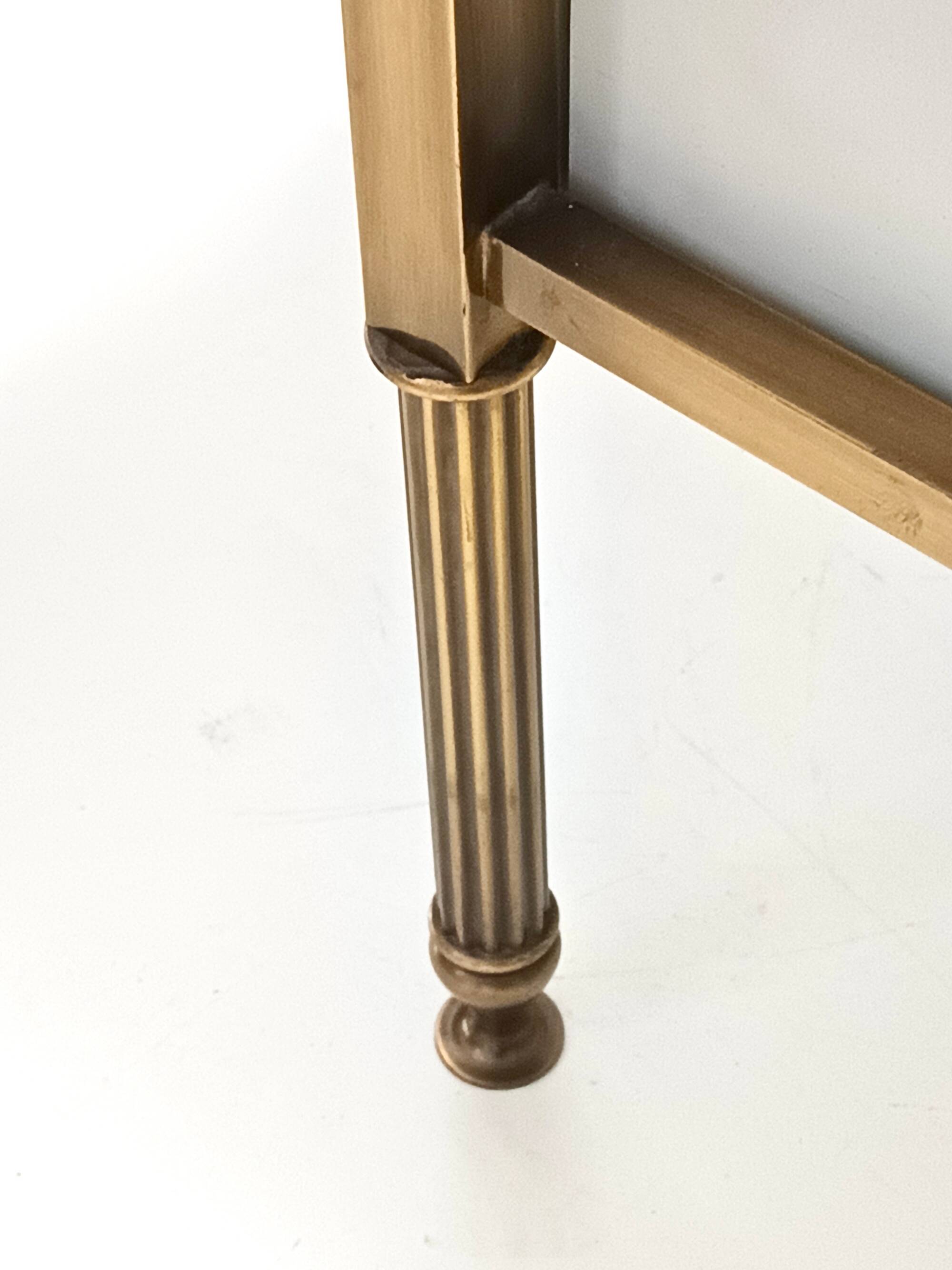 Pair of Brass and White Lacquered Nightstands with Marble Tops, Italy