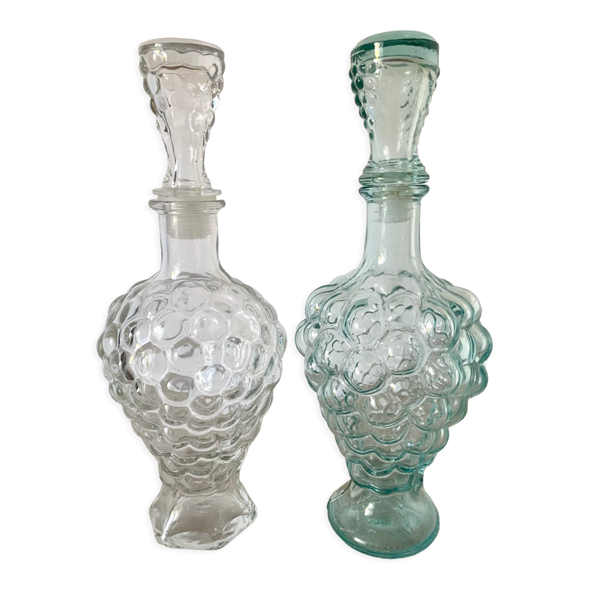 Set of 2 vintage grape glass carafes