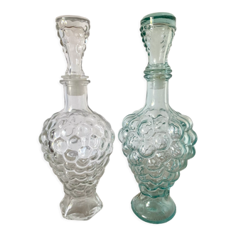 Set of 2 vintage grape glass carafes