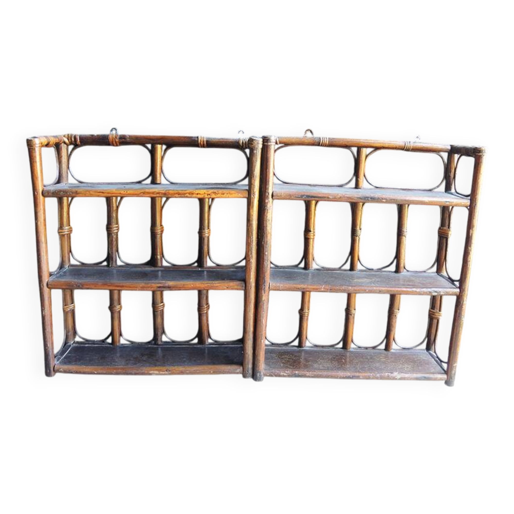 2 old rattan wall shelves
