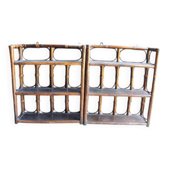 2 old rattan wall shelves