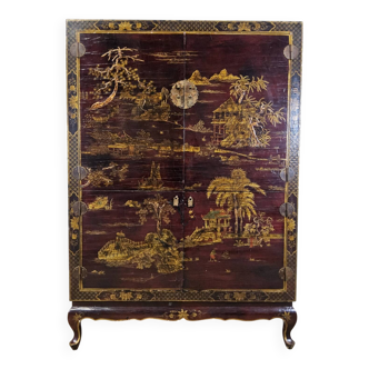 Vintage Chinese cabinet (red/gold) traditional scene bohomian