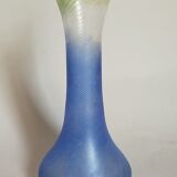 Vase en verre soufflé effet givré bleu et vert vintage