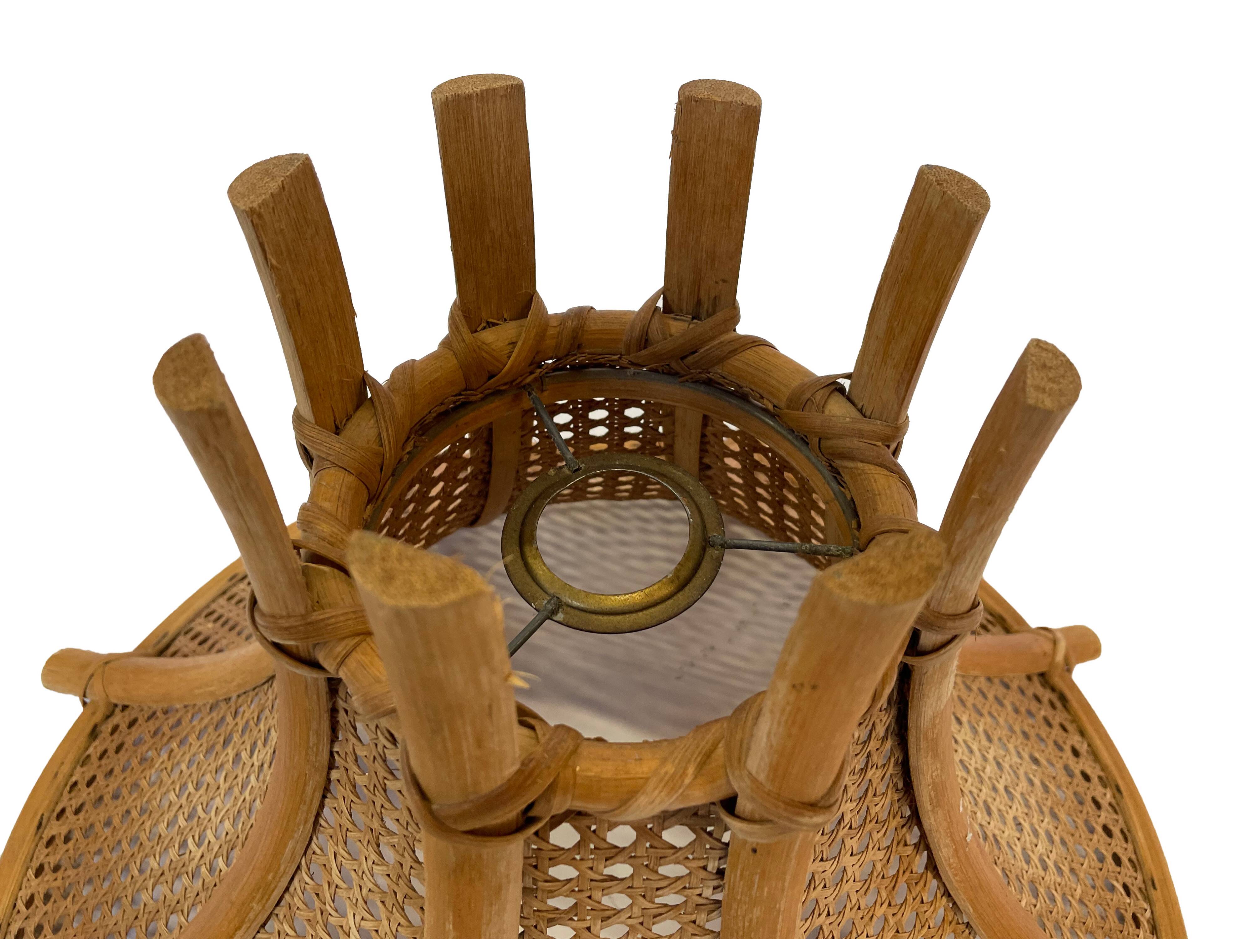 Vintage lampshade hanging lamp rattan and webbing 70s boho design minimalist