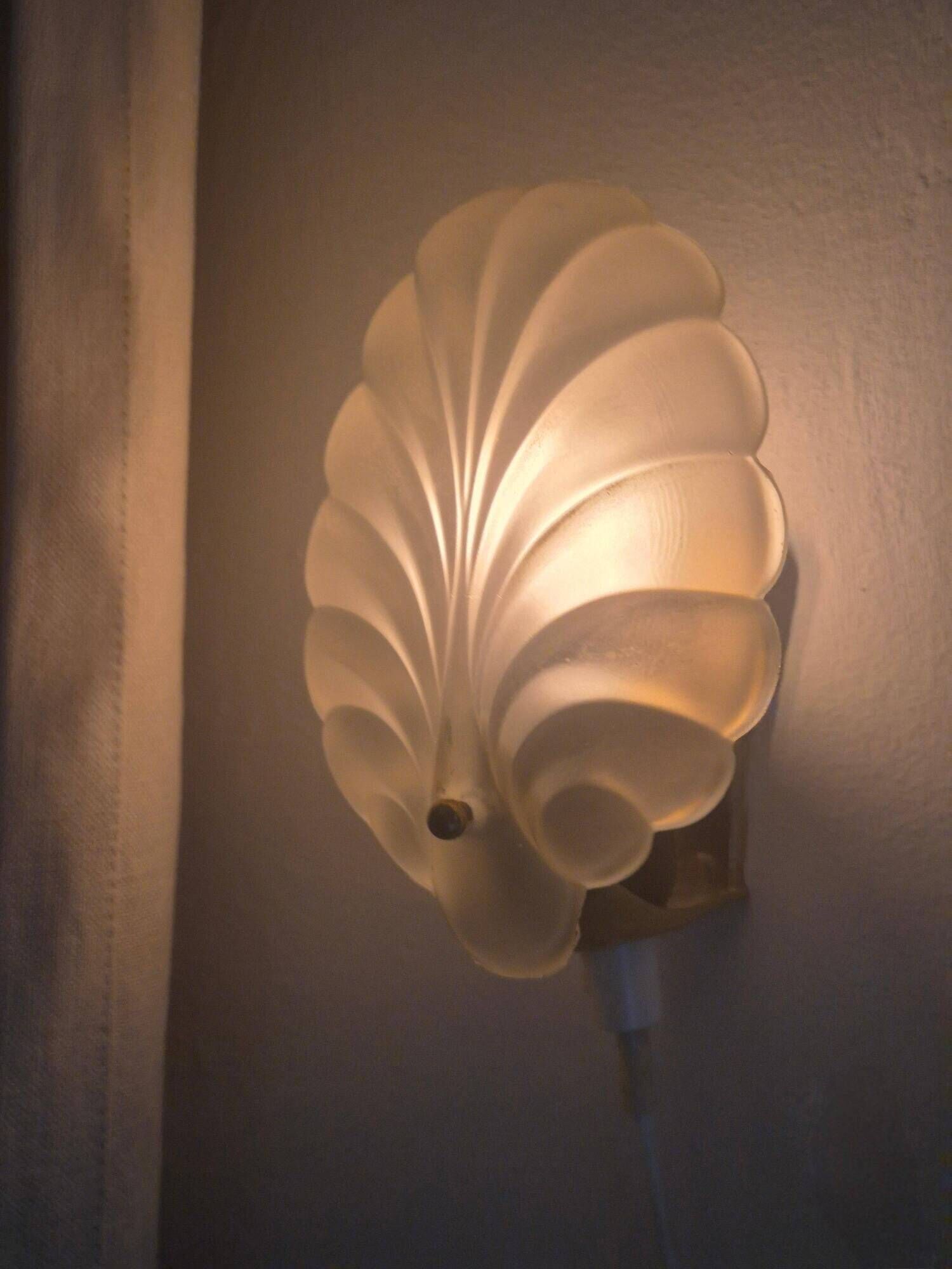 Shell-shaped frosted glass applique, Swedish Modern 1950s