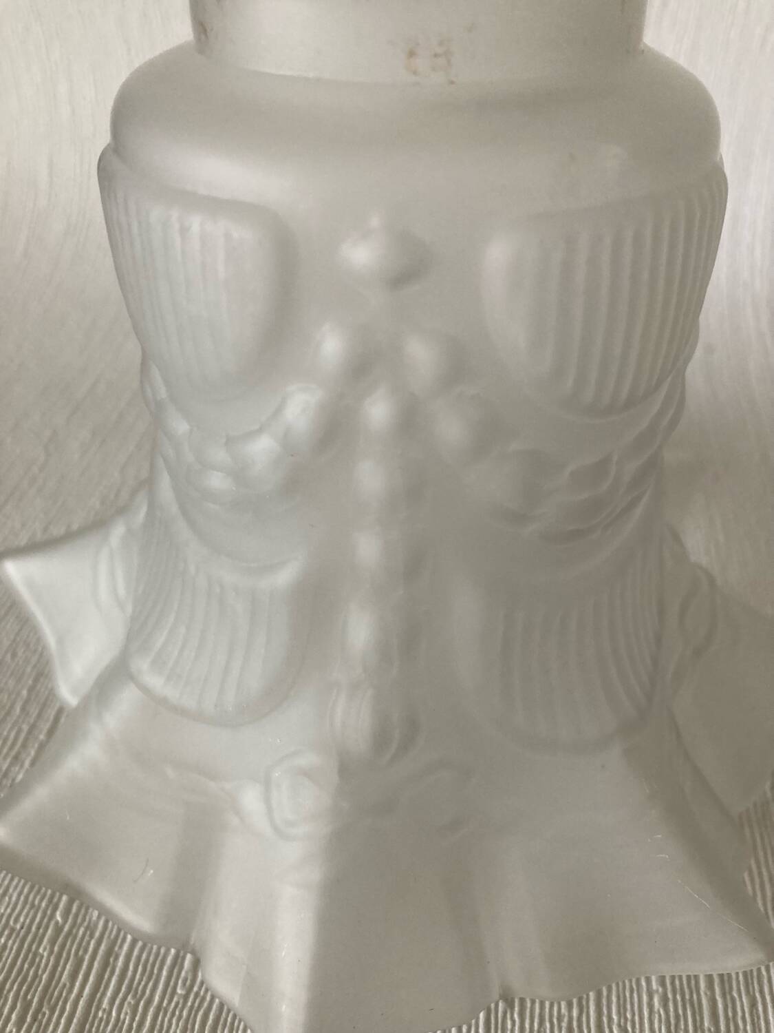 Antique tulip lampshade in white frosted glass with pleated crown