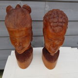 pair of wooden African bust statues