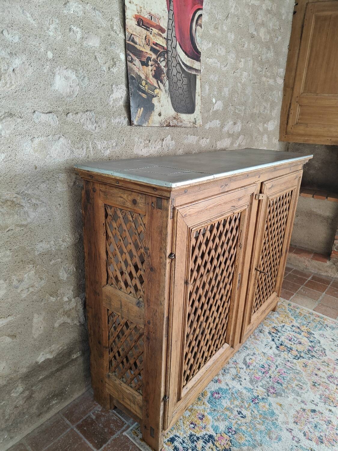 Antique solid pine sideboard with zinc top.