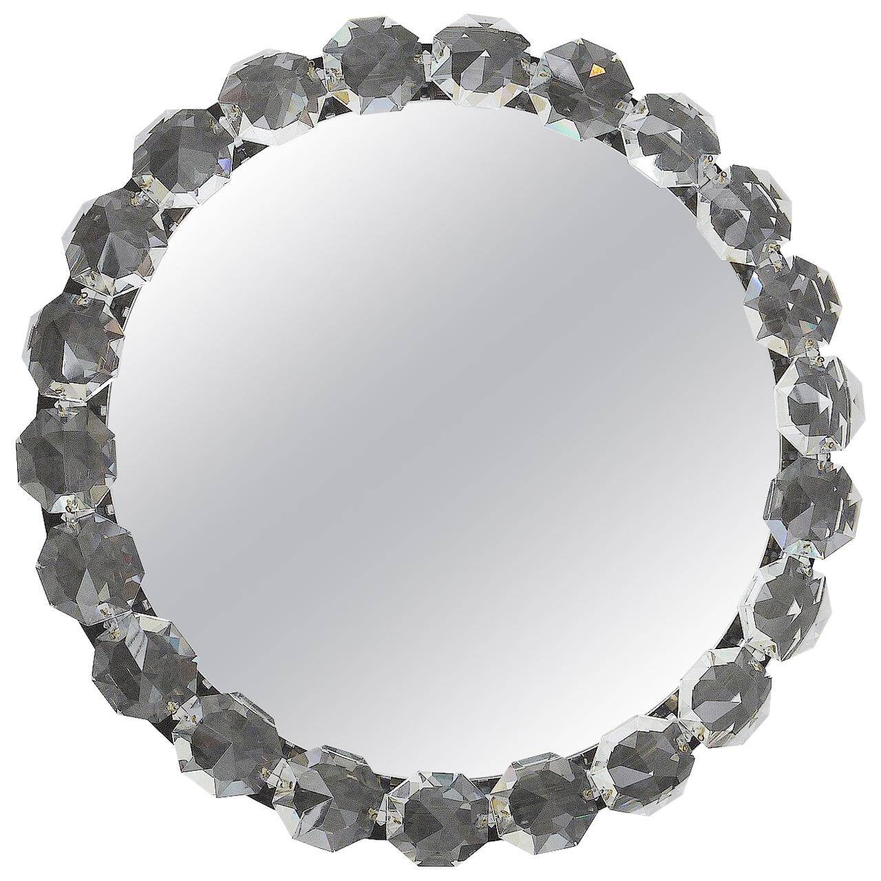 Miroir mural à cristaux diamantés Bakalowits Vienna éclairé par l'arrière, Autriche, années 1950
