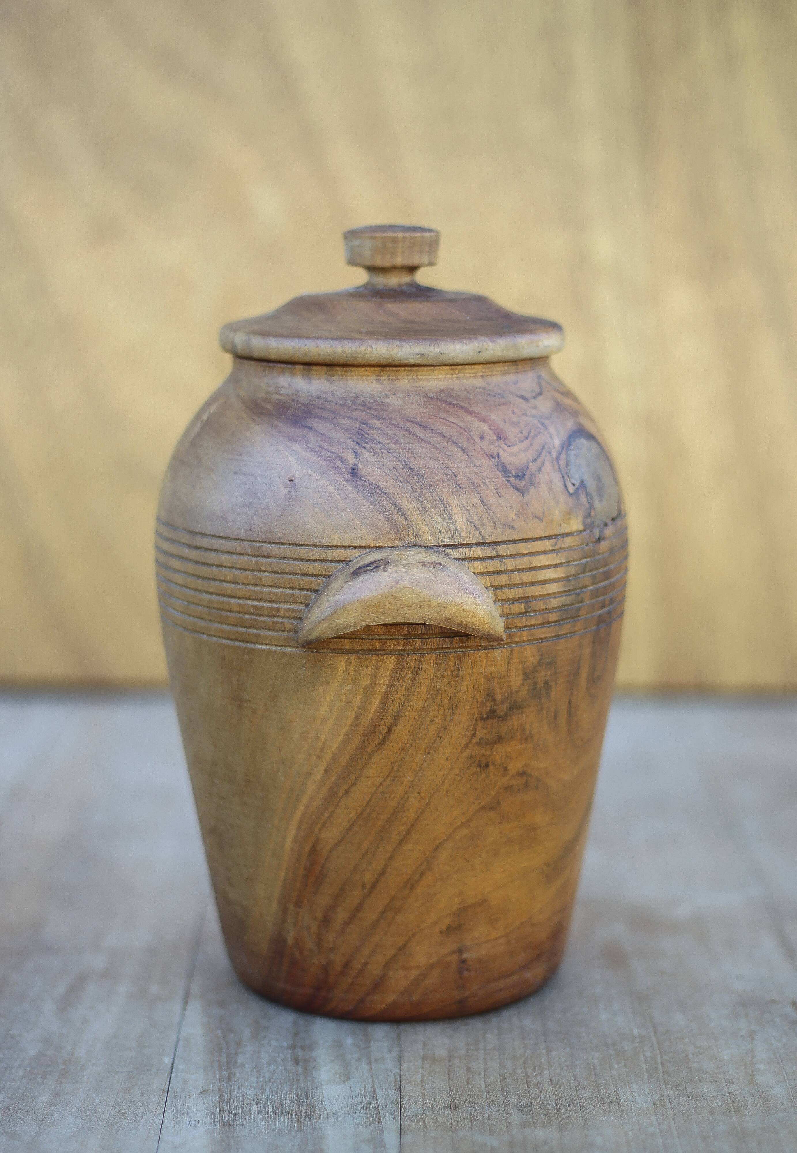 Olive wood lidded pot, storage pot, wooden pot, wooden box, storage pot, kitchen