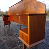 Double teak headof with bedside