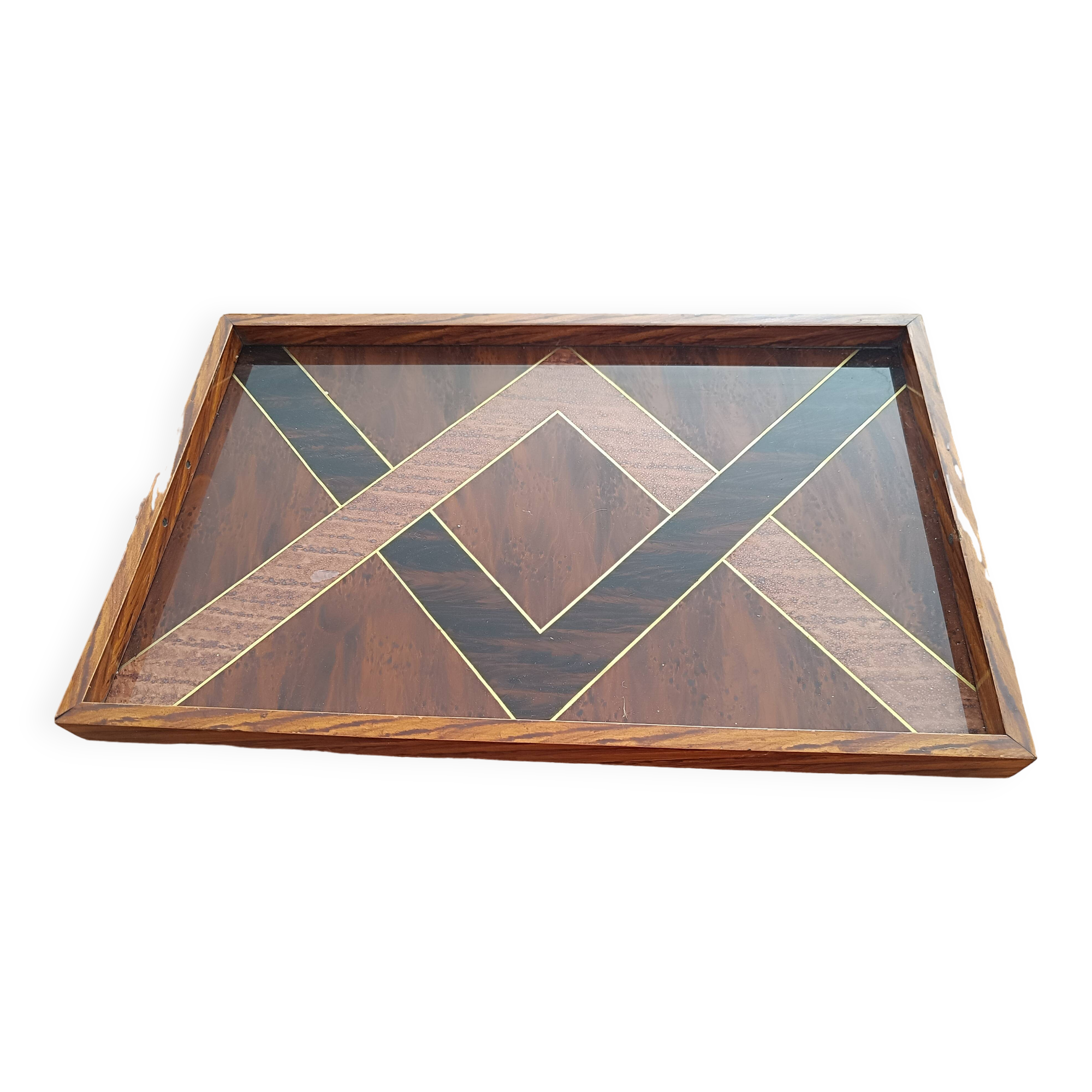 Art Deco tray. Marquetry.