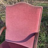 Armchair Voltaire or shepherdess and foot rest in pink velvet Louis XVI