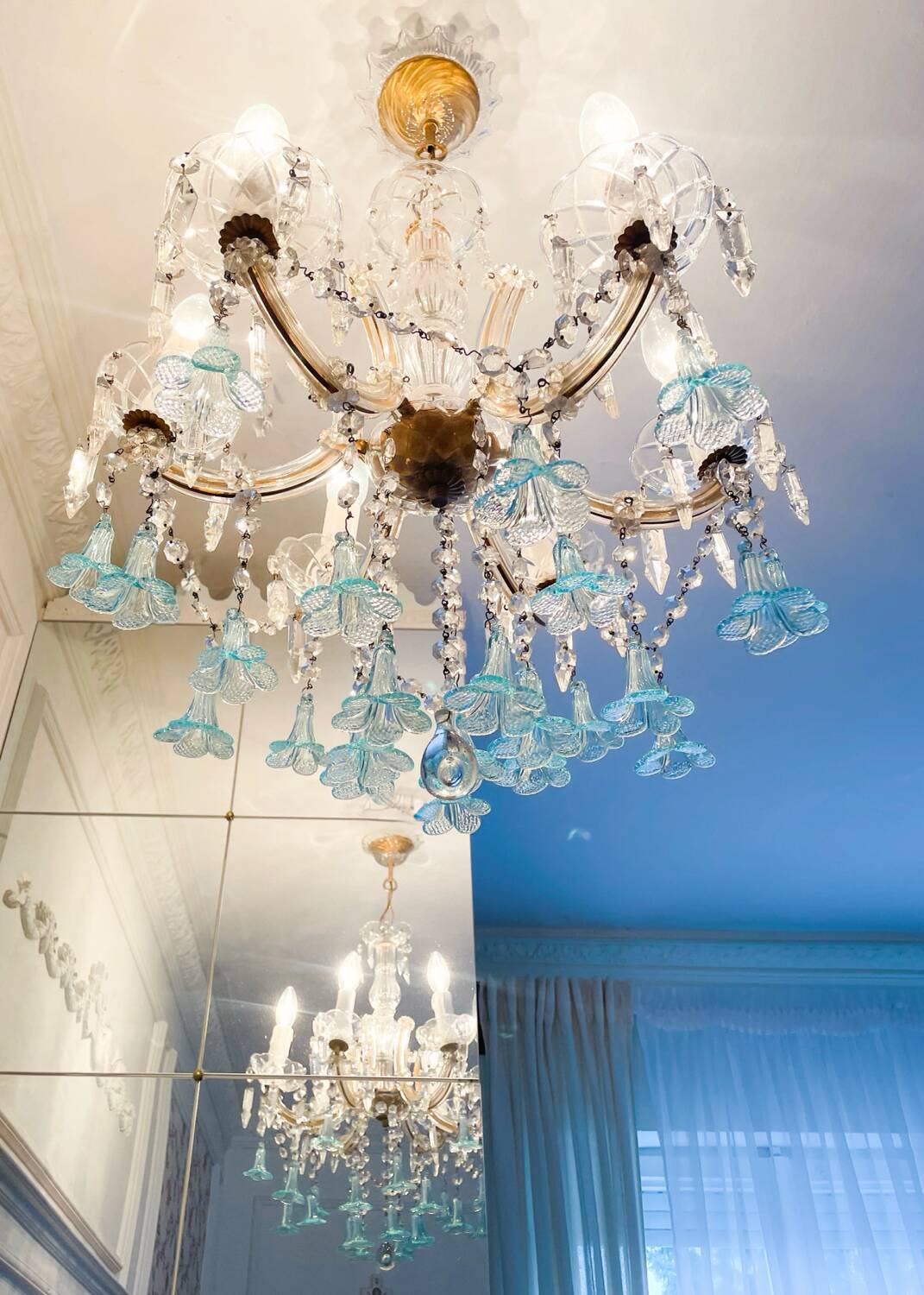 Lustre Marie-Thérèse en cristal et verre de Murano bleu