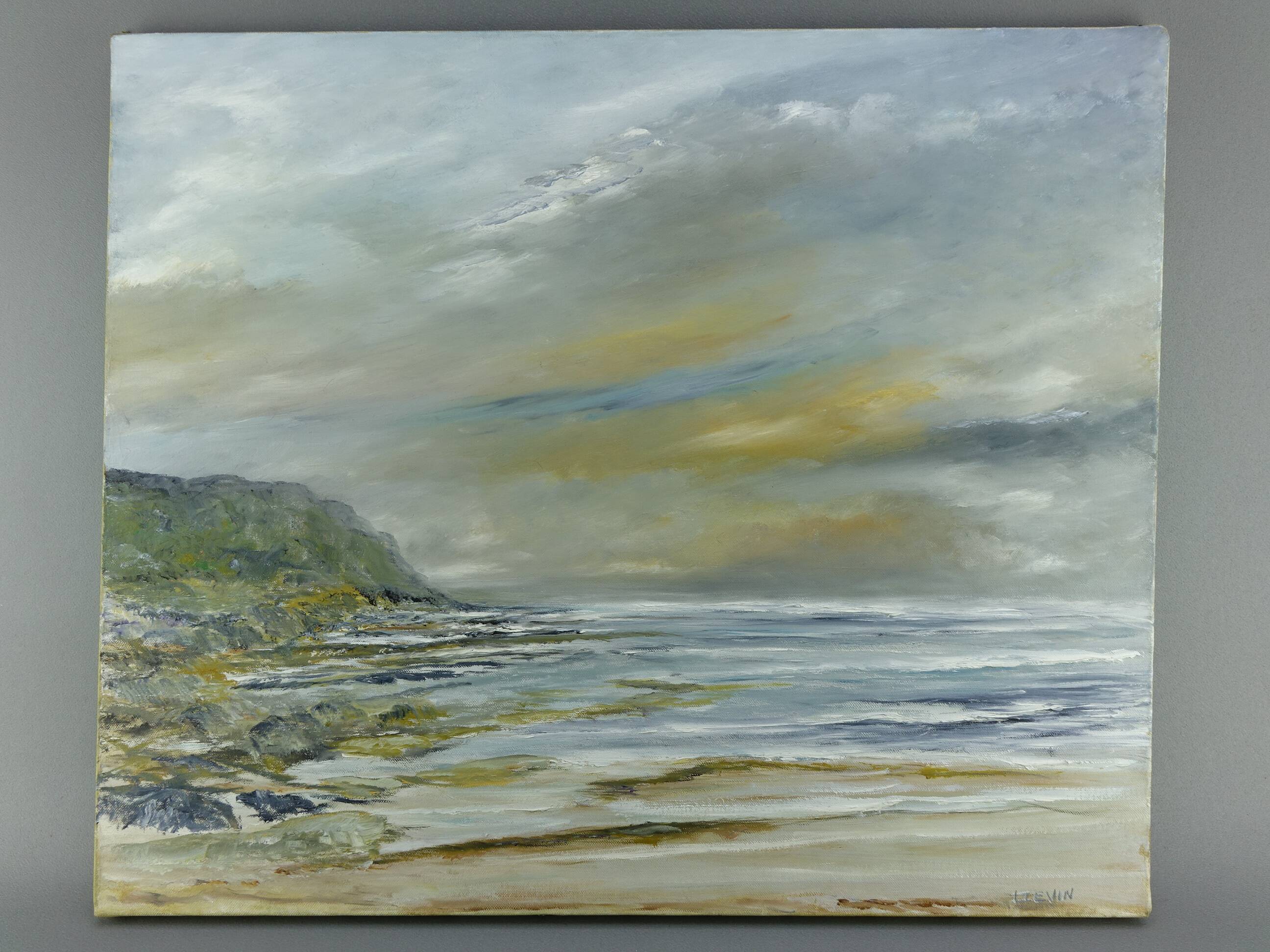 Oil on canvas Seaside at Cap Gris-Nez signed Lièvin painter from Calais 1970s