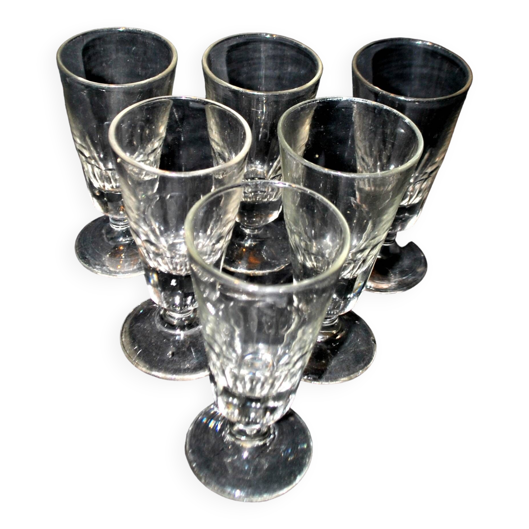 Series of 6 mazagran bistrot coffee glasses in thick glass 1900-1920