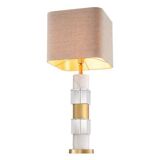 Pair of table lamps in patinated brass, white marble and crystal.